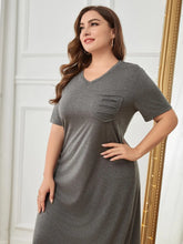Plus Size Gray V-Neck Short Sleeve T-Shirt Dress with Pocket