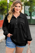 Große Größen Bluse mit halber Knopfleiste, Kragen und langen Ärmeln, schwarz, Damenblusen