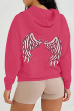 Plus size hot pink angel wings graphic hoodie with dropped shoulders