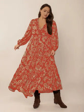 Plus Size Lace Detail Printed Balloon Sleeve Midi Dress Casual Dresses