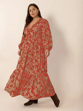 Plus Size Lace Detail Printed Balloon Sleeve Midi Dress Casual Dresses