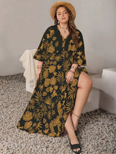 Plus Size Lace Detail Tropical Print Three-Quarter Sleeve Maxi Dress Woman Maxi Dress