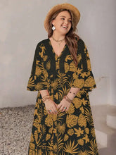 Plus Size Lace Detail Tropical Print Three-Quarter Sleeve Maxi Dress Woman Maxi Dress