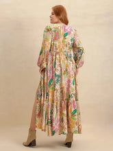 Plus size lace maxi dress with paisley floral print and balloon sleeves