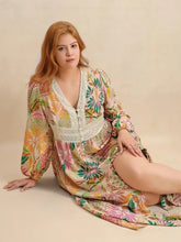 Plus size lace maxi dress with paisley floral print and balloon sleeves