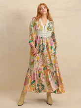 Plus size lace maxi dress with paisley floral print and balloon sleeves