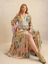 Plus size lace maxi dress with balloon sleeves and paisley floral print