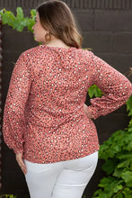 Plus size leopard long sleeve coral print top for women