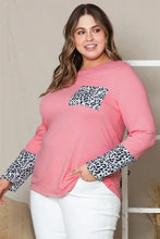 Plus Size Leopard Round Neck Long Sleeve T-Shirt Woman T Shirts
