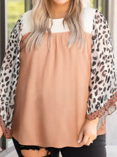 Plus Size Leopard Ruffle Trim Long Sleeve Blouse Watermelon pink Woman Blouses