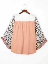 Plus Size Leopard Ruffle Trim Long Sleeve Blouse Woman Blouses