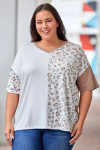 Plus Size Leopard V-Neck T-Shirt White Woman T Shirts