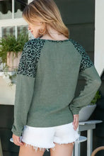 Plus size leopard waffle-knit long sleeve t-shirt with raglan sleeves