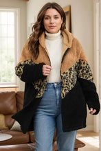 Plus Size Leopard Zip Up Hooded Outerwear Camel Woman Outerwear