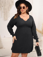 Plus Size Long Sleeve Black Knit Sweater Dress for Women Black