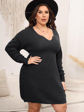 Plus Size Long Sleeve Black Knit Sweater Dress for Women