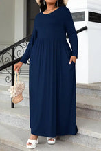 Plus size navy blue long sleeve maxi dress with pockets