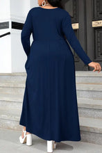Plus size navy blue long sleeve maxi dress with pockets