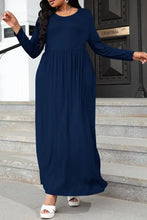 Plus size navy blue long sleeve maxi dress with pockets