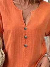 Plus size notched short sleeve cream button-up blouse for women