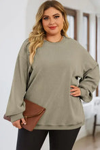 Plus size olive green dropped shoulder sweatshirt with ribbed hem