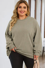 Plus size round dropped shoulder sweatshirt in olive green with ribbed cuffs