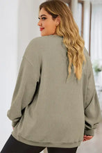 Plus size round dropped shoulder sweatshirt in olive green ribbed fabric