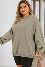 Plus size olive green dropped shoulder sweatshirt with ribbed cuffs