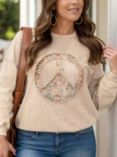 Plus size peace sign long sleeve sweatshirt with floral applique