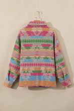 Plus Size Pocketed Printed Collared Neck Jacket Woman Outerwear