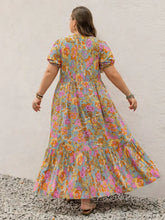 Plus size printed floral tiered maxi dress with puff sleeves