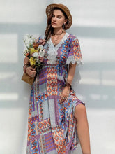 Plus size printed lace short sleeve boho patchwork maxi dress