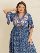 Plus Size Printed Surplice Half Sleeve Dress Casual Dresses