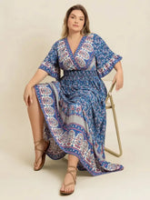 Plus Size Printed Surplice Half Sleeve Dress Casual Dresses