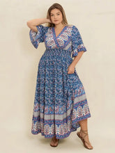 Plus Size Printed Surplice Half Sleeve Dress Dusty Blue Casual Dresses