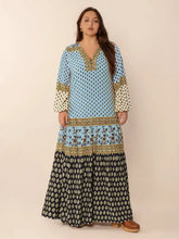 Plus Size Printed V-Neck Balloon Sleeve Maxi Dress Woman Maxi Dress