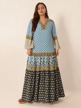 Plus Size Printed V-Neck Balloon Sleeve Maxi Dress Woman Maxi Dress