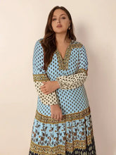 Plus Size Printed V-Neck Balloon Sleeve Maxi Dress Woman Maxi Dress