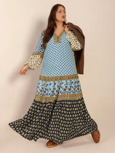 Plus Size Printed V-Neck Balloon Sleeve Maxi Dress Woman Maxi Dress