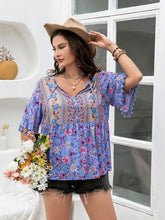 Plus Size Printed V-Neck Half Sleeve Blouse Woman Blouses