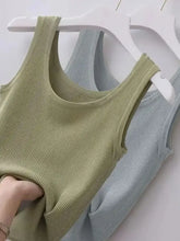 Plus size ribbed knit olive green tank top with scoop neck round neckline and thin straps in soft fabric