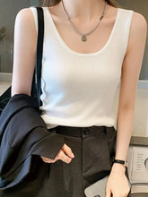 White plus size ribbed knit sleeveless scoop neck tank top with a comfortable fit and soft texture