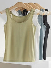 Plus size ribbed olive green tank top with scoop neck rounded neckline and seamless ribbed scoop neck design