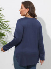 Plus size round neck long sleeve tunic top in navy blue