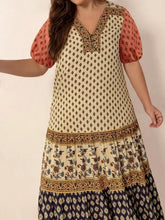 Plus Size Ruched Printed Short Sleeve Midi Dress Casual Dresses