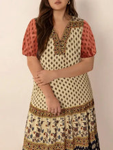 Plus Size Ruched Printed Short Sleeve Midi Dress Casual Dresses