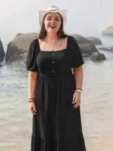 Plus size ruffled hem square neck puff sleeve maxi dress black