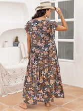 Plus Size Ruffled Printed Cap Sleeve Dress Woman Maxi Dress