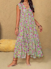 Plus Size Ruffled Printed V-Neck Midi Dress Casual Dresses