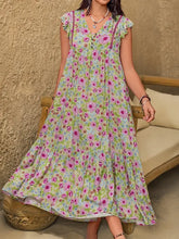 Plus Size Ruffled Printed V-Neck Midi Dress Casual Dresses